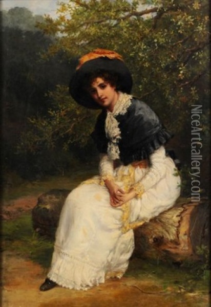A Young Lady Seated At The Edge Of A Wood Oil Painting - William Oliver the Younger