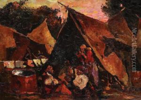 Tent Oil Painting - Octav Bancila