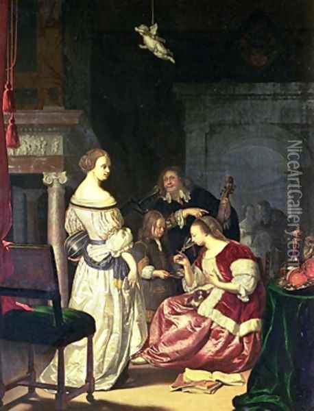 The Painter with his Family 1675 Oil Painting - Frans van Mieris