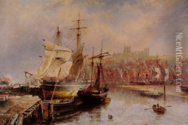 The Upper Harbour At Whitby Oil Painting - Richard Weatherill