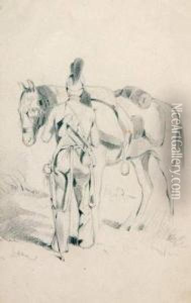 Ulan Mit Pferd. Oil Painting - Franz Quaglio
