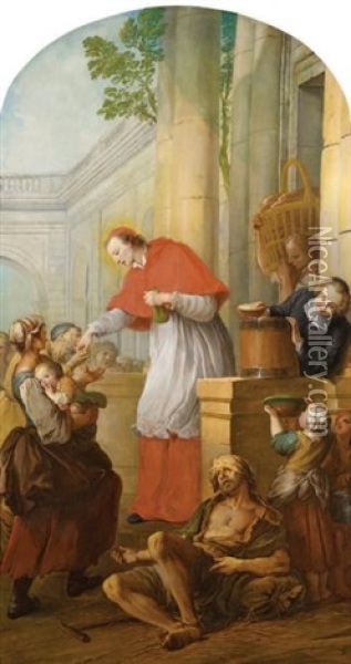 Saint Charles Borromee Donnant L'aumone Aux Pestiferes Oil Painting - Pierre Louis Dumesnil