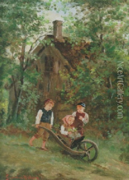 Barn Med Skottkarra Oil Painting - Johan Severin Nilsson