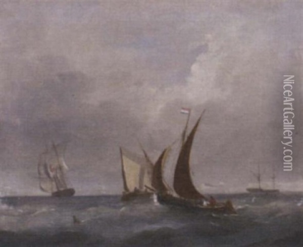 A Frigate Leaving Port Oil Painting - Frederick Calvert