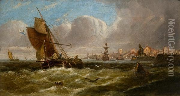 Shipping Off The Coast Oil Painting - William Callow