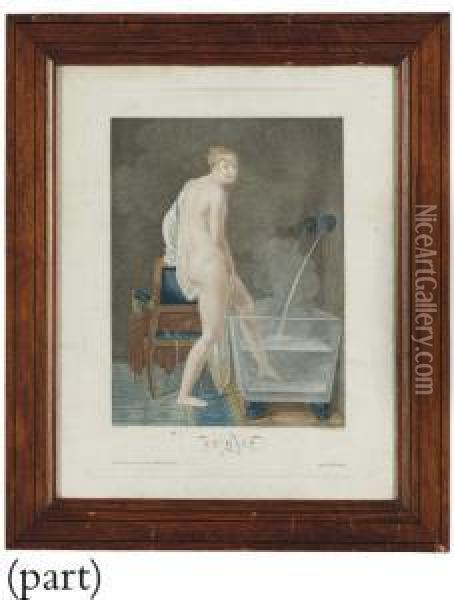 Le Lever; Le Bain; La Reussite; 
La Toilette; La Frileuse; And Les Cartes, By Cardon And Others Oil Painting - Jean-Baptiste Mallet