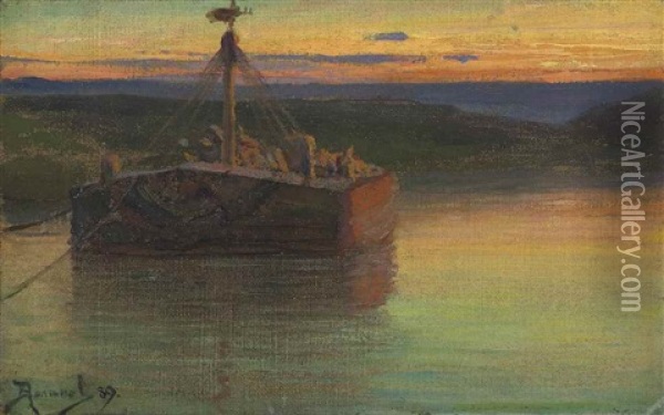 Ferry At Sunset Oil Painting - Vasili Dimitrievich Polenov