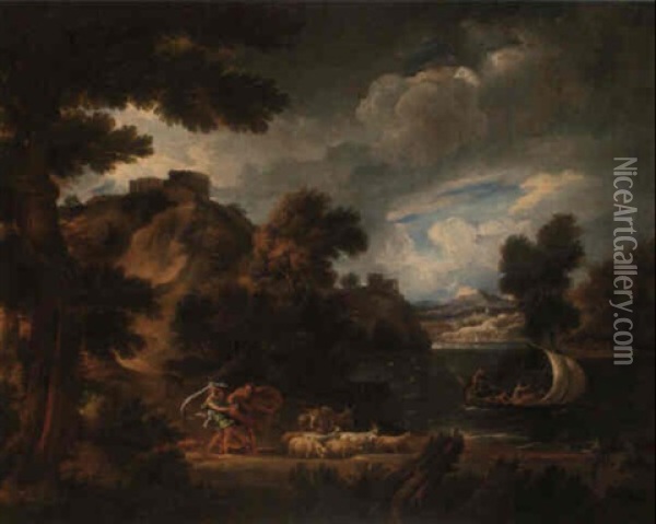 A Stormy Landscape With Herders And Their Flock Oil Painting - Pieter Mulier the Younger