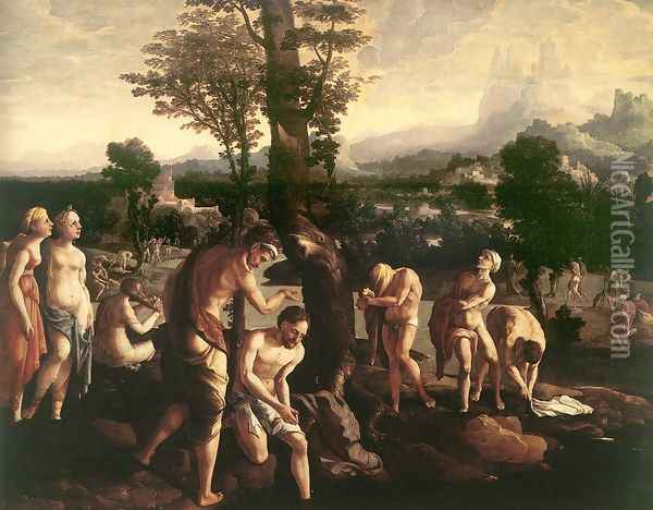 The Baptism of Christ c. 1530 Oil Painting - Jan Van Scorel