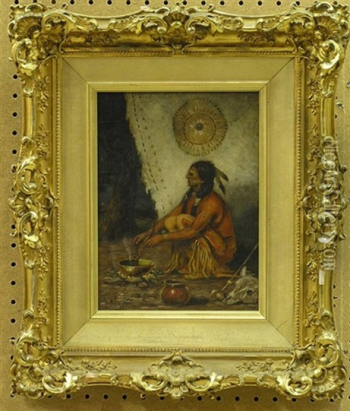 Indian Cooking Over Fire Oil Painting - Henry H. Cross