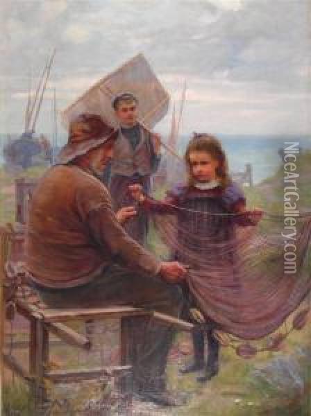 Mending The Nets Oil Painting - James Drummond