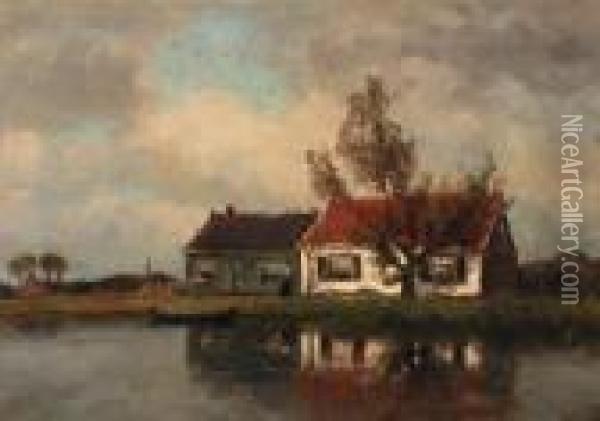 A Farm Along A River Oil Painting - Jan Hillebrand Wijsmuller