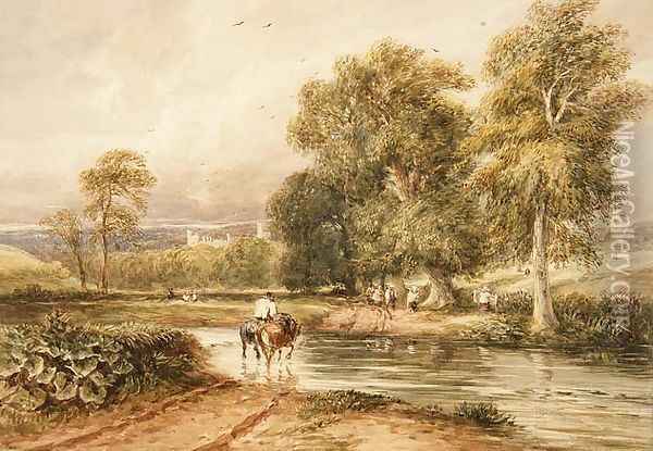 Returning from the Hayfield, with a distant view of Haddon Hall Oil Painting - David Cox