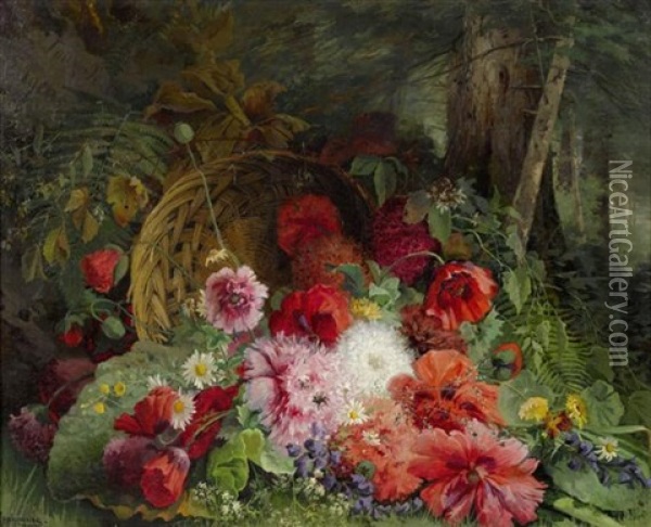 Blumenarrangement In Einer Waldlichtung Oil Painting - Edouard Jeanmaire