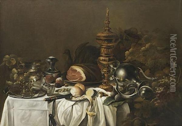Nature Morte Aux Pieces D'orfevrerie, Au Rohmer Et Auxfruits Oil Painting - Cornelis Cruys
