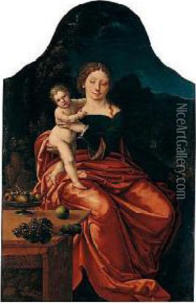 Virgin And Child In A Landscape Oil Painting - Italian Unknown Master