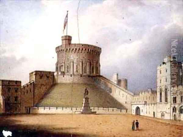 Worcester plaque depicting the Round Tower Windsor Castle Oil Painting - Enoch Doe