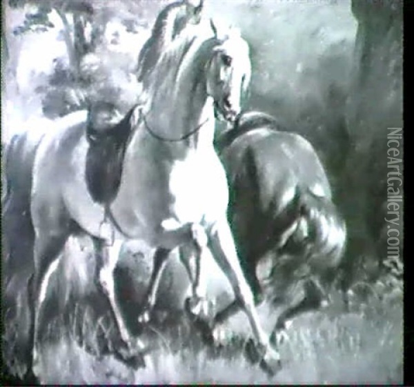 Zwei Pferde Oil Painting - Karl von Blaas