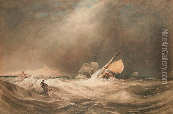 A Storm Off Whitby Oil Painting - Anthony Vandyke Copley Fielding