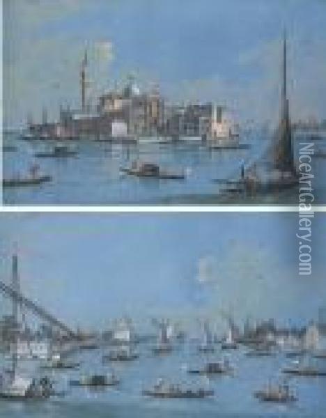 View Of San Giorgio, Venice; And View Of The Port Of Venice Oil Painting - Giacomo Guardi