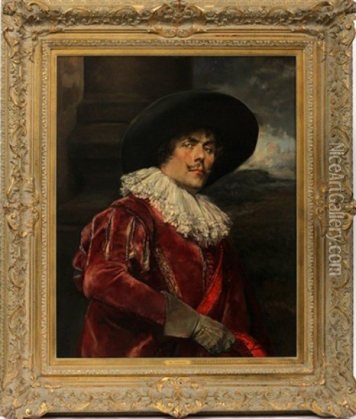 Portrait Of A Cavalier In A Red Coat Oil Painting - Alex De Andreis