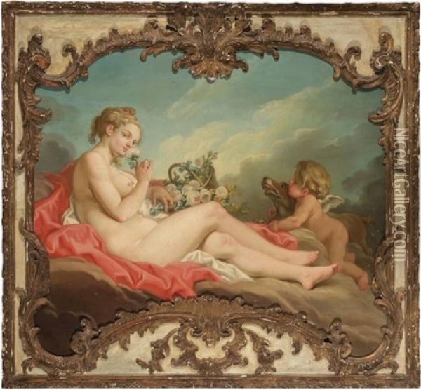 Venus And Cupid: An Overdoor Oil Painting - Carle van Loo