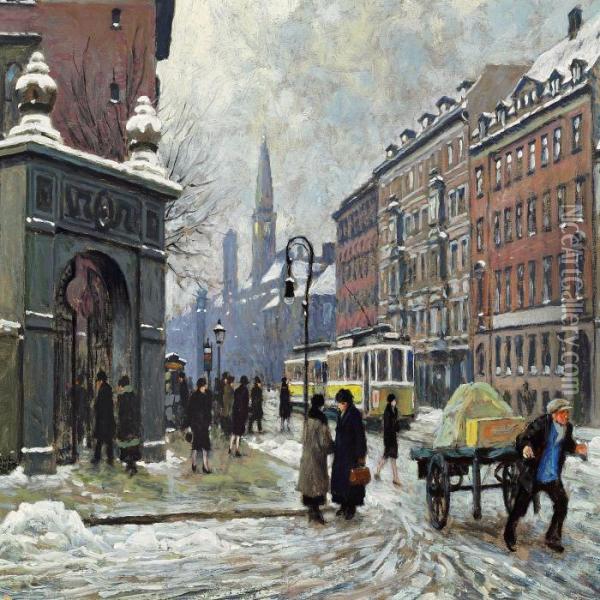 Street Scene Incopenhagen Oil Painting - Paul-Gustave Fischer