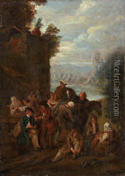 Scene De Campement Oil Painting - Watteau, Jean Antoine