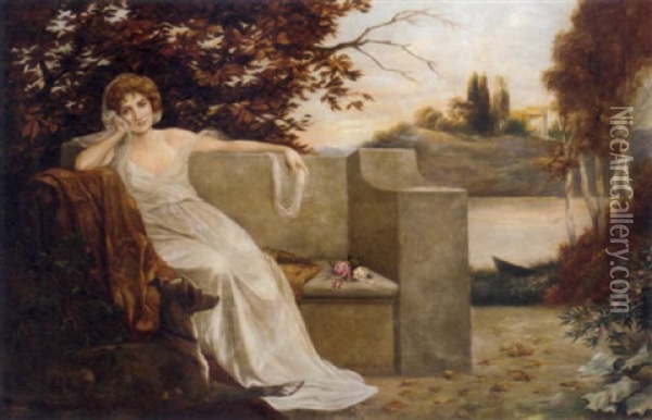 A Lady In An Arcadian Landscape Oil Painting - Eduard Adrian Dussek