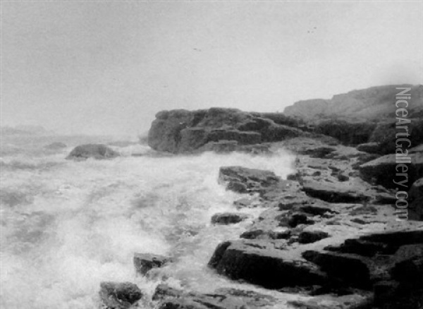 A Coast Near Portland, Maine (crashing Wave) Oil Painting - Hermann Herzog