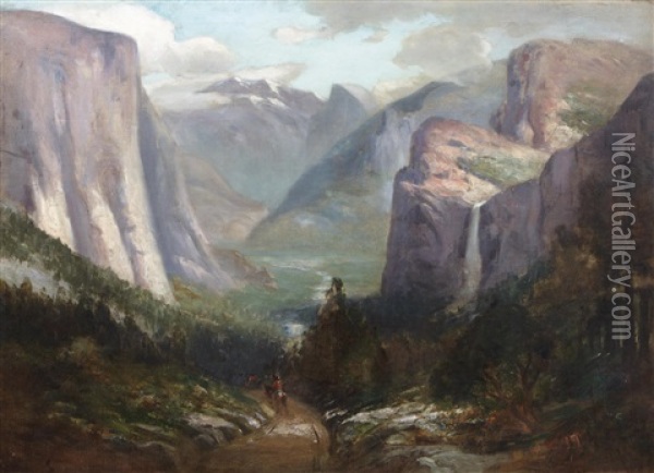 Yosemite Valley From Near Inspiration Point Oil Painting - Jules R. Mersfelder