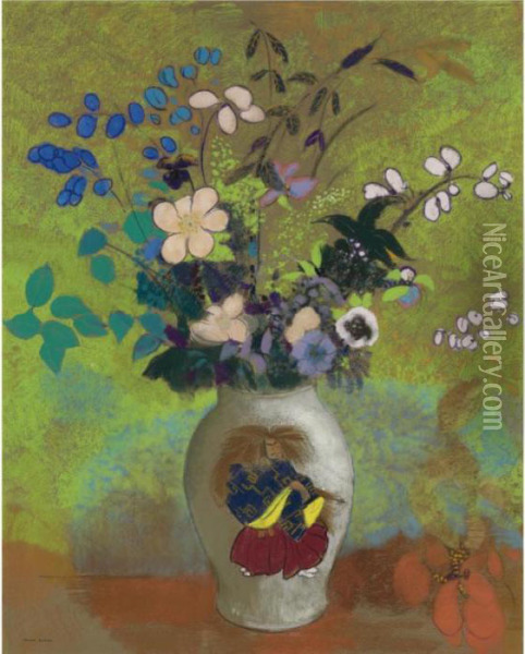 Vase Au Guerrier Japonais Oil Painting - Odilon Redon