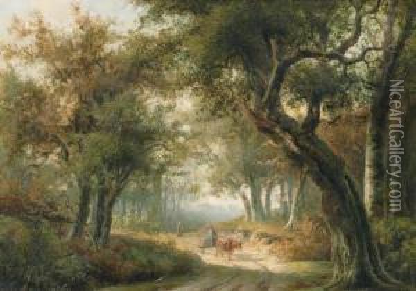 Figures In An Autumnal Forest Oil Painting - Willem De Klerk