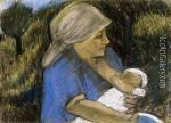 Mother And Child Oil Painting - Istvan Nagy