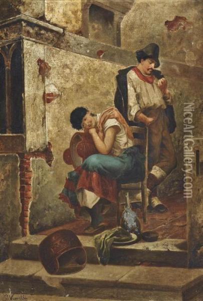 Reflections Between Chores Oil Painting - P. Vianelli
