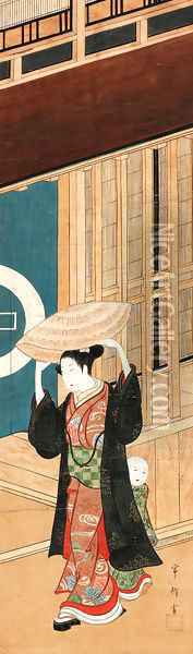 Male prostitute in front of a kagema teahouse Oil Painting - Kawamata Tsuneyuki
