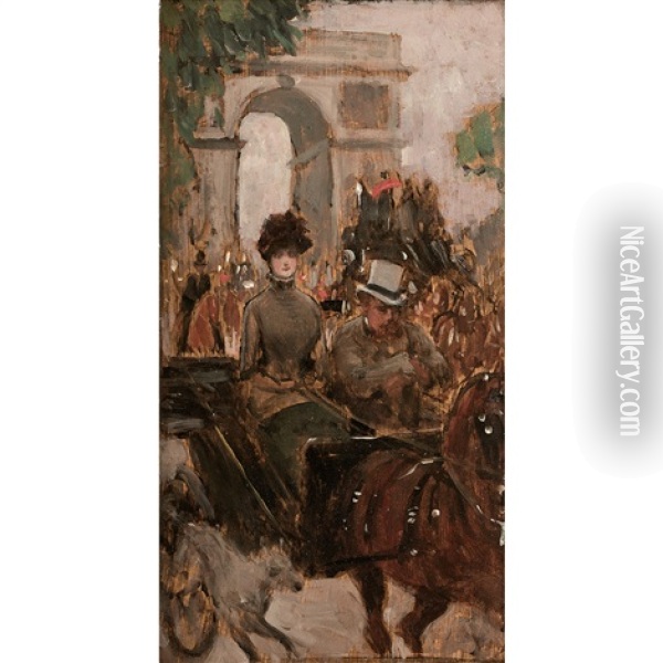 Carriole Avenue Du Bois Oil Painting - James Jacques Joseph Tissot