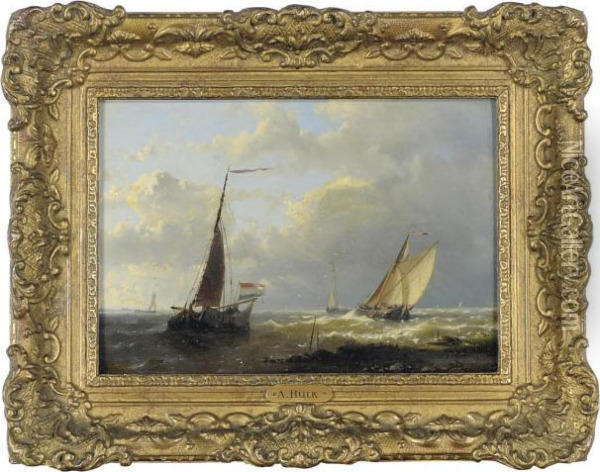 Boats At Sea Oil Painting - Abraham Hulk Jun.