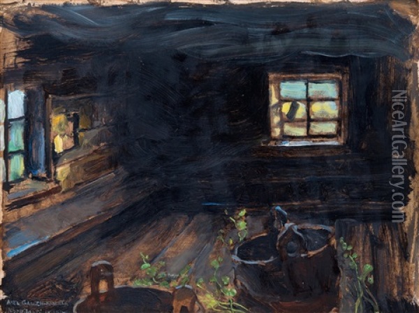 Sauna Interior Oil Painting - Akseli Valdemar Gallen-Kallela