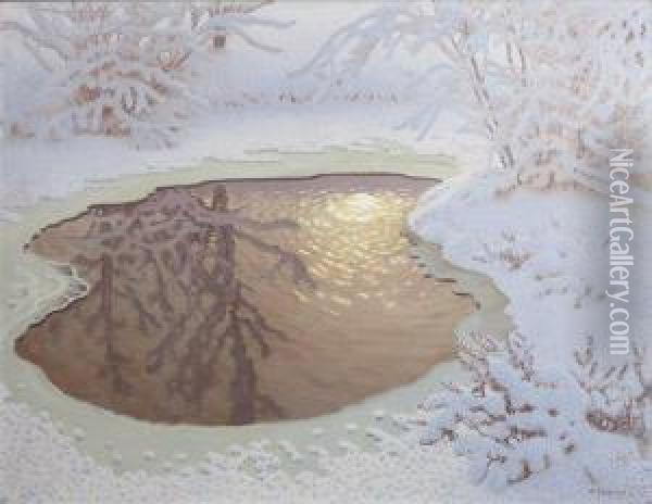 Paysage De Neige Oil Painting - Gustaf Fjaestad