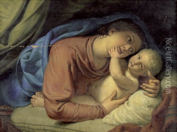 Maria Amabilis - Die Madonna Den Jesusknaben Liebkosend Oil Painting - Pierre Joseph Celestin Francois
