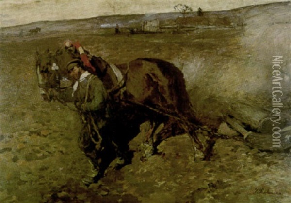 Bauer Mit Pferd Bei Der Feldarbeit Oil Painting - Gregor von Bochmann the Elder