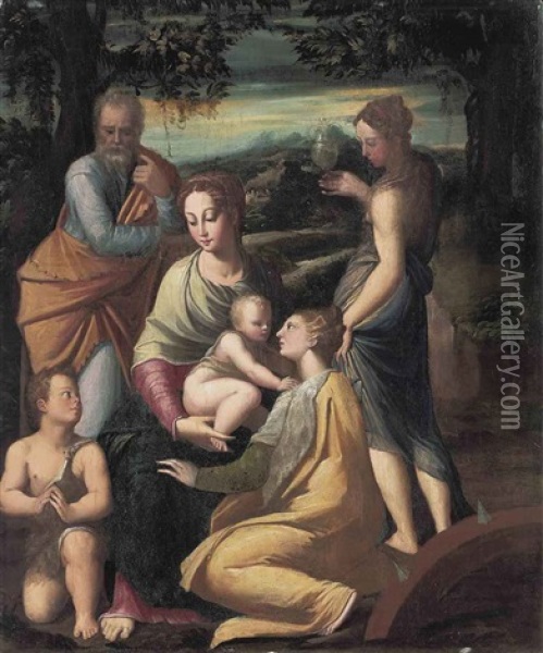 The Holy Family With The Infant Saint John The Baptist, Saints Margaret And Mary Magdalene Oil Painting -  Parmigianino