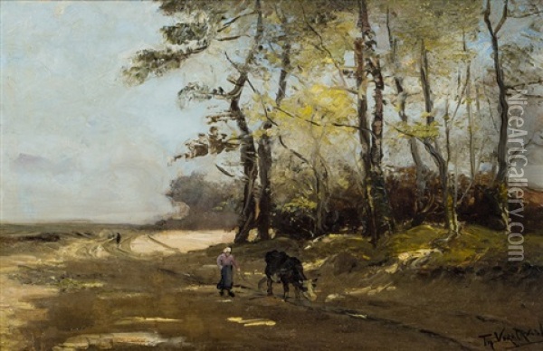 Landschaft Mit Frau Und Kuh Oil Painting - Theodor Verstraete