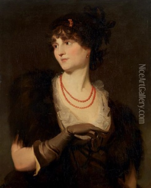 Portrait De Jeune Femme Tenant Un Medaillon Oil Painting - Thomas Lawrence