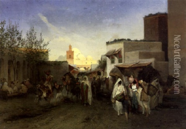 The Market Place, Tunis Oil Painting - Anton Robert Leinweber