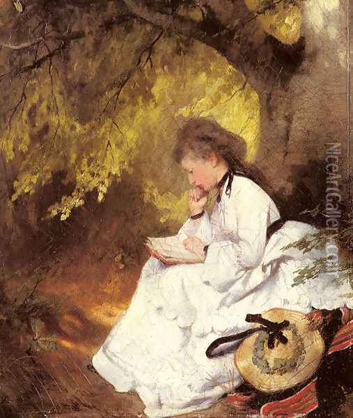 An Elegant Lady Reading Under a Tree Oil Painting - Karl Raupp