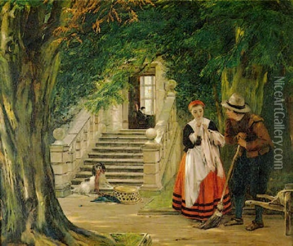 The Flirtation Outside The Master's House Oil Painting - John Callcott Horsley