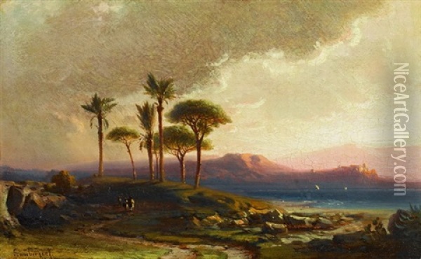 Sudliche Landschaft Mit Palmen Oil Painting - Fritz Bamberger