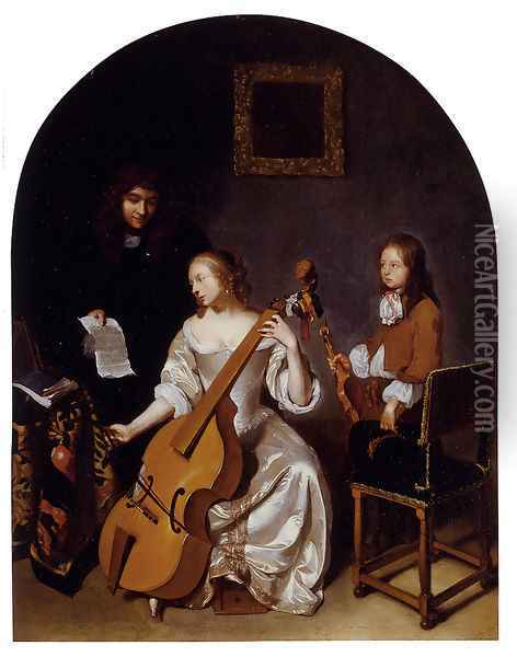 The Music Lesson Oil Painting - Caspar Netscher